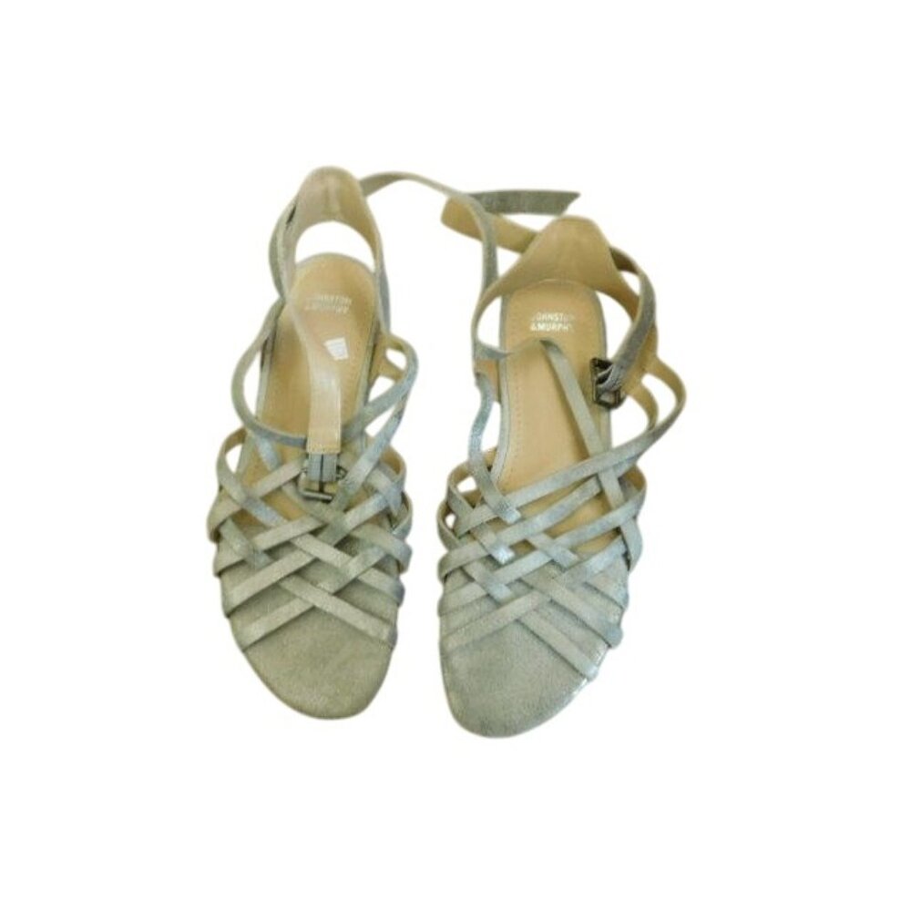 Johnston & Murphy Size 8M Silver Strappy Flat Leather Sandals - Picture 2 of 3